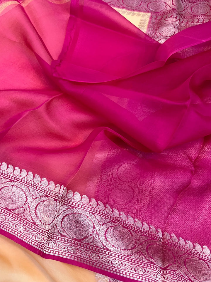 Pastel Peach Pure Kora Silk Handloom Banarasi Saree