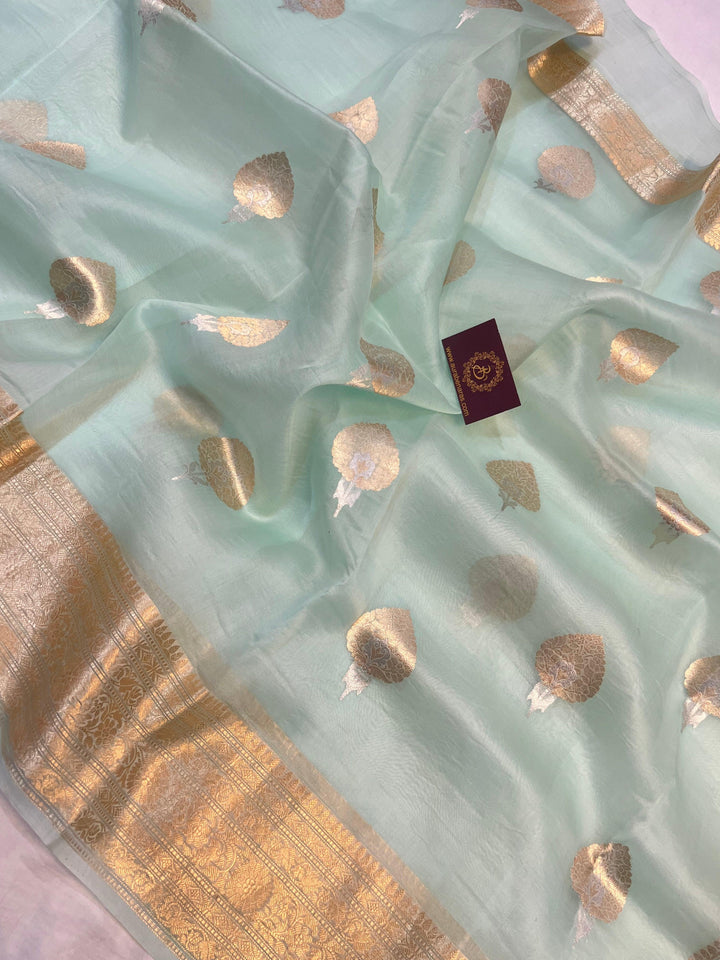 Pani Sea Green Pure Banarasi Handloom Kora Silk Saree - Aura Benaras