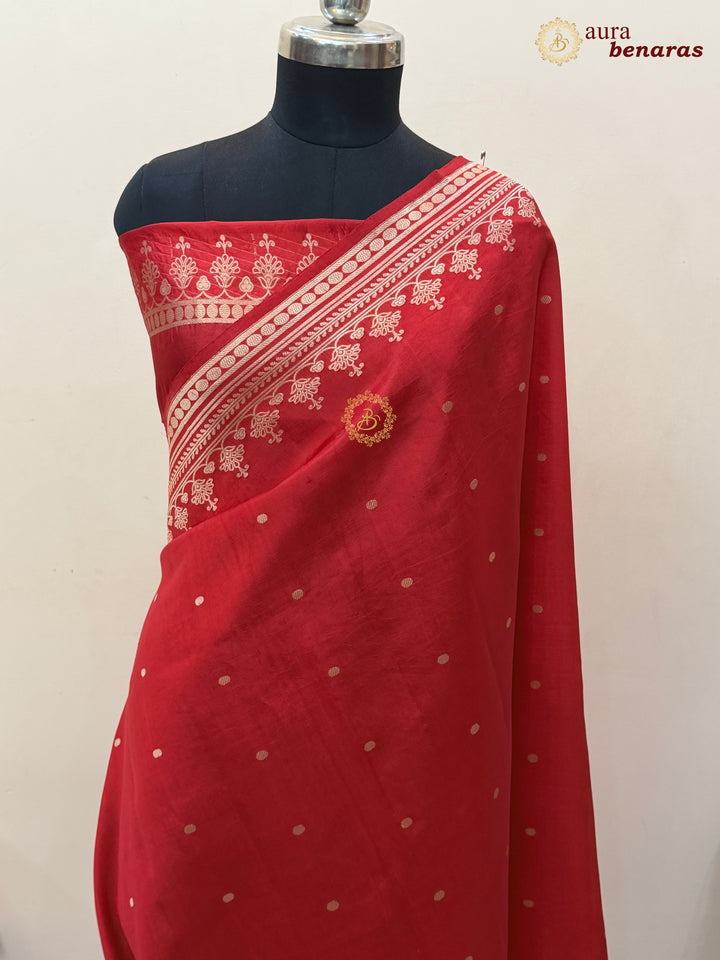 Red Banarasi Silk Saree | Kadhwa & Sona Rupa Border