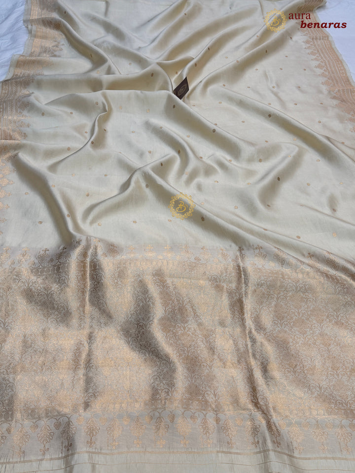 Cream Banarasi Silk Saree | Kadhwa & Sona Rupa Border