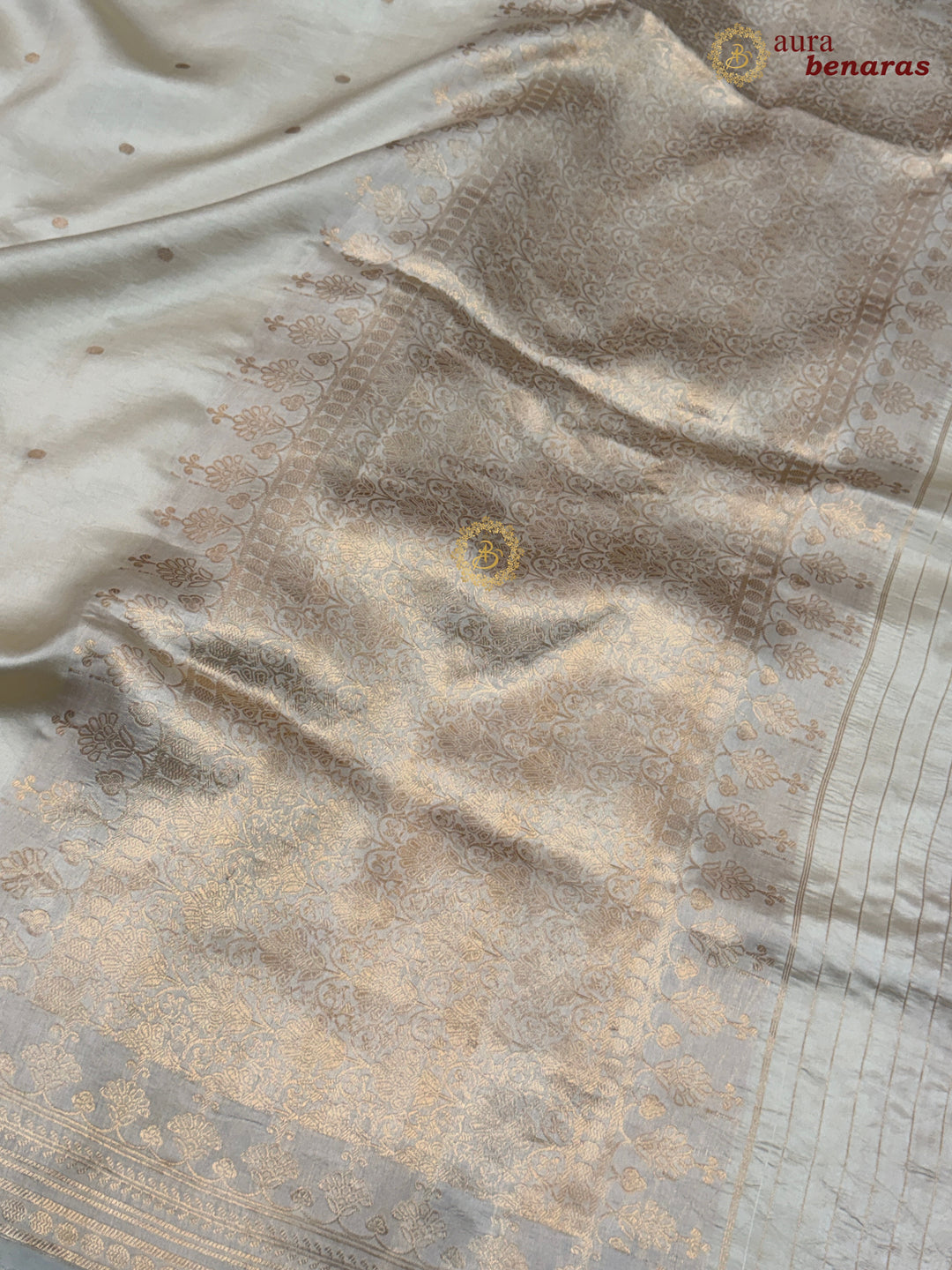 Cream Banarasi Silk Saree | Kadhwa & Sona Rupa Border