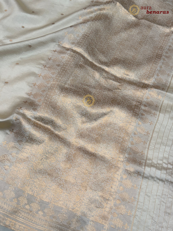 Cream Banarasi Silk Saree | Kadhwa & Sona Rupa Border