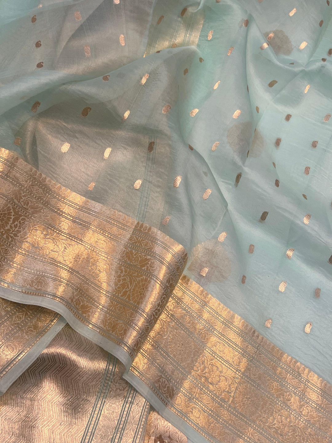 Pani Sea Green Pure Banarasi Handloom Kora Silk Saree - Aura Benaras