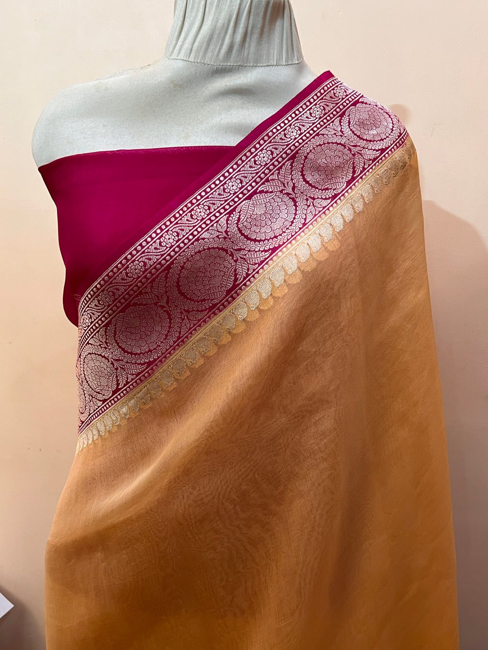Pastel Peach Pure Kora Silk Handloom Banarasi Saree