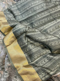 Light Grey Banarasi Handloom Kora Silk Saree - Aura Benaras