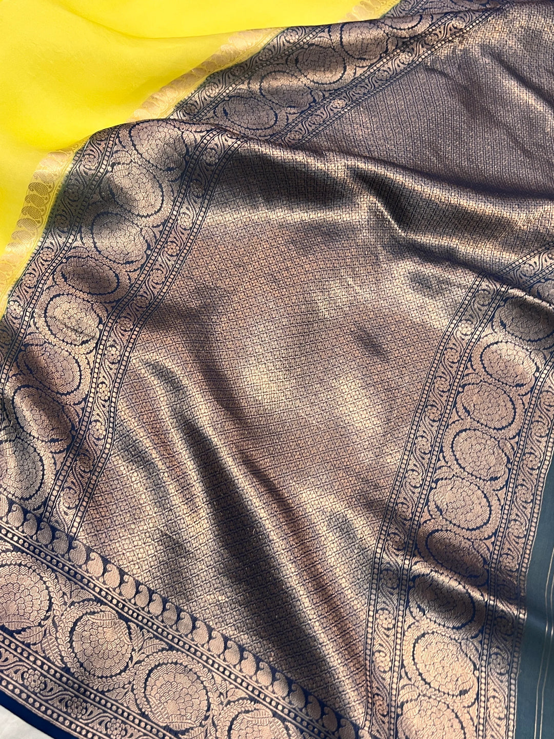 Lemon Yellow Pure Kora Silk Handloom Banarasi Saree