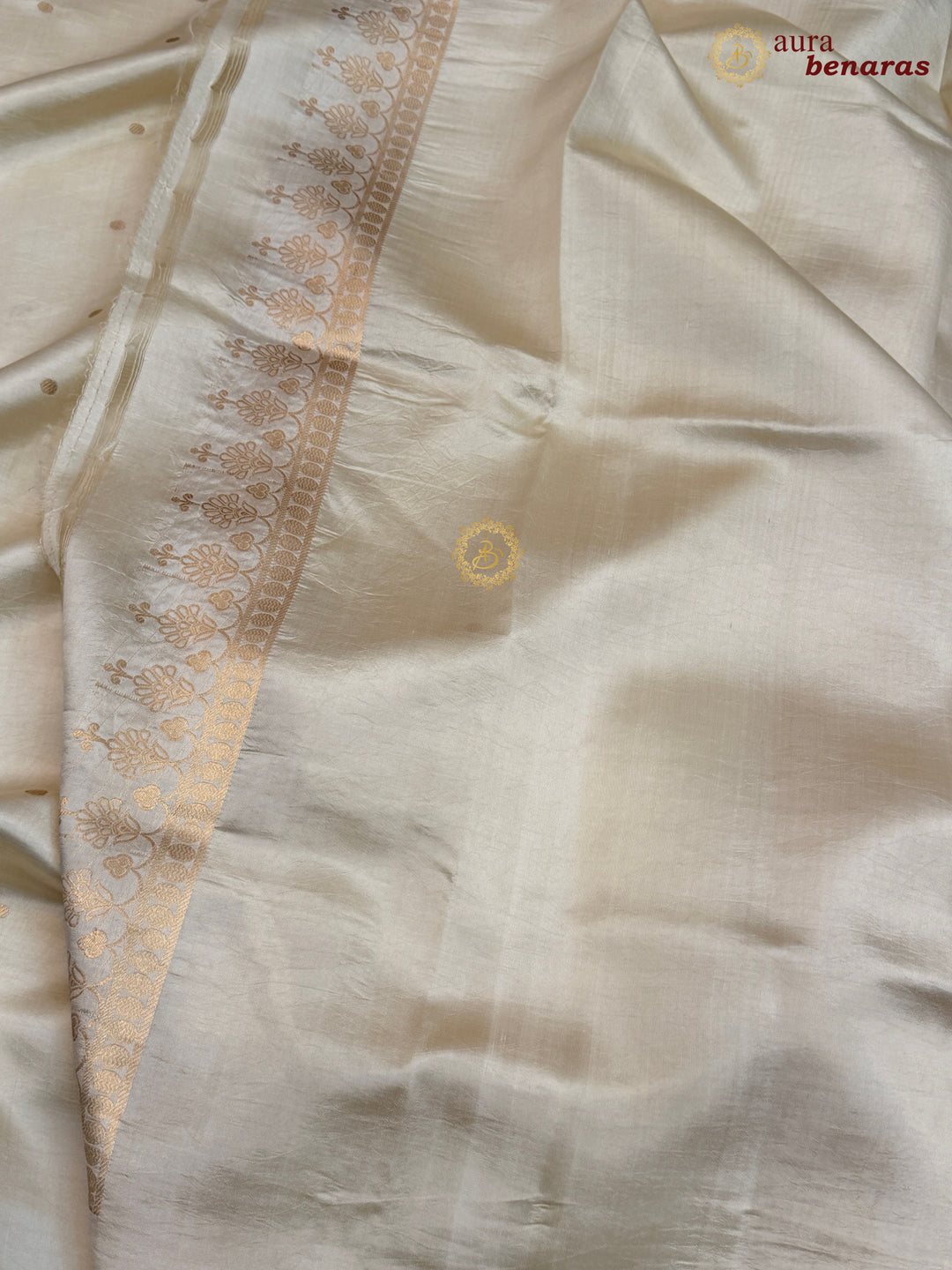Cream Banarasi Silk Saree | Kadhwa & Sona Rupa Border