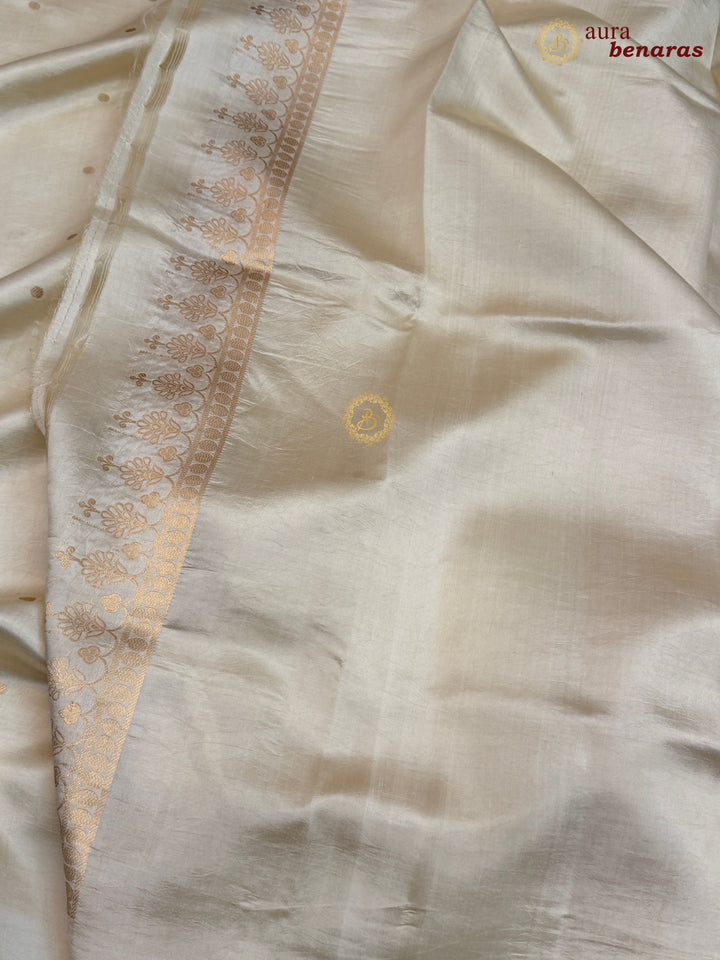Cream Banarasi Silk Saree | Kadhwa & Sona Rupa Border