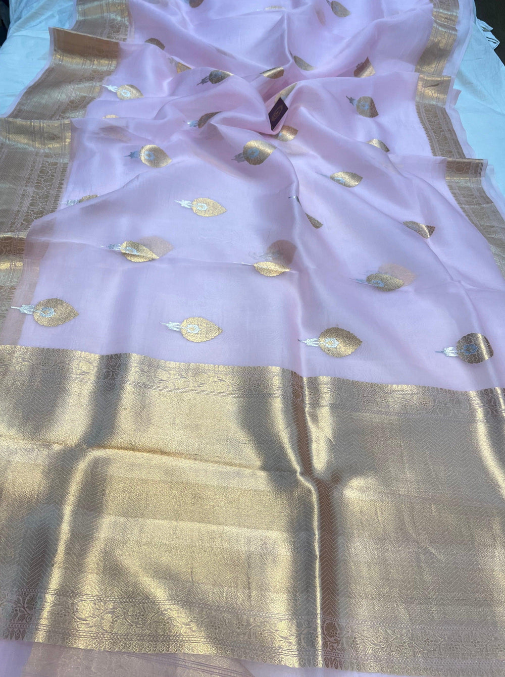Pani Pink Pure Banarasi Handloom Kora Silk Saree - Aura Benaras