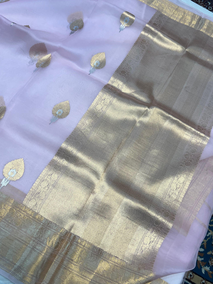 Pani Pink Pure Banarasi Handloom Kora Silk Saree - Aura Benaras