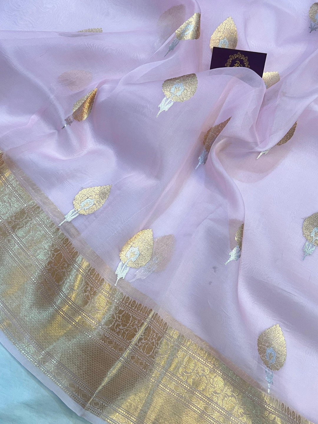 Pani Pink Pure Banarasi Handloom Kora Silk Saree - Aura Benaras
