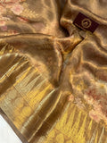 Golden Brown Banarasi Handloom Tissue Silk Saree - Aura Benaras