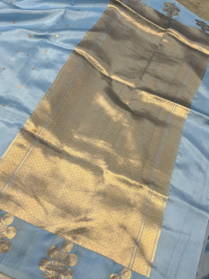 Pastel Blue Pure Banarasi Handloom Silk Saree - Aura Benaras