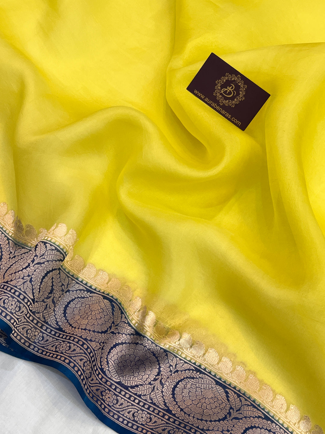 Lemon Yellow Pure Kora Silk Handloom Banarasi Saree