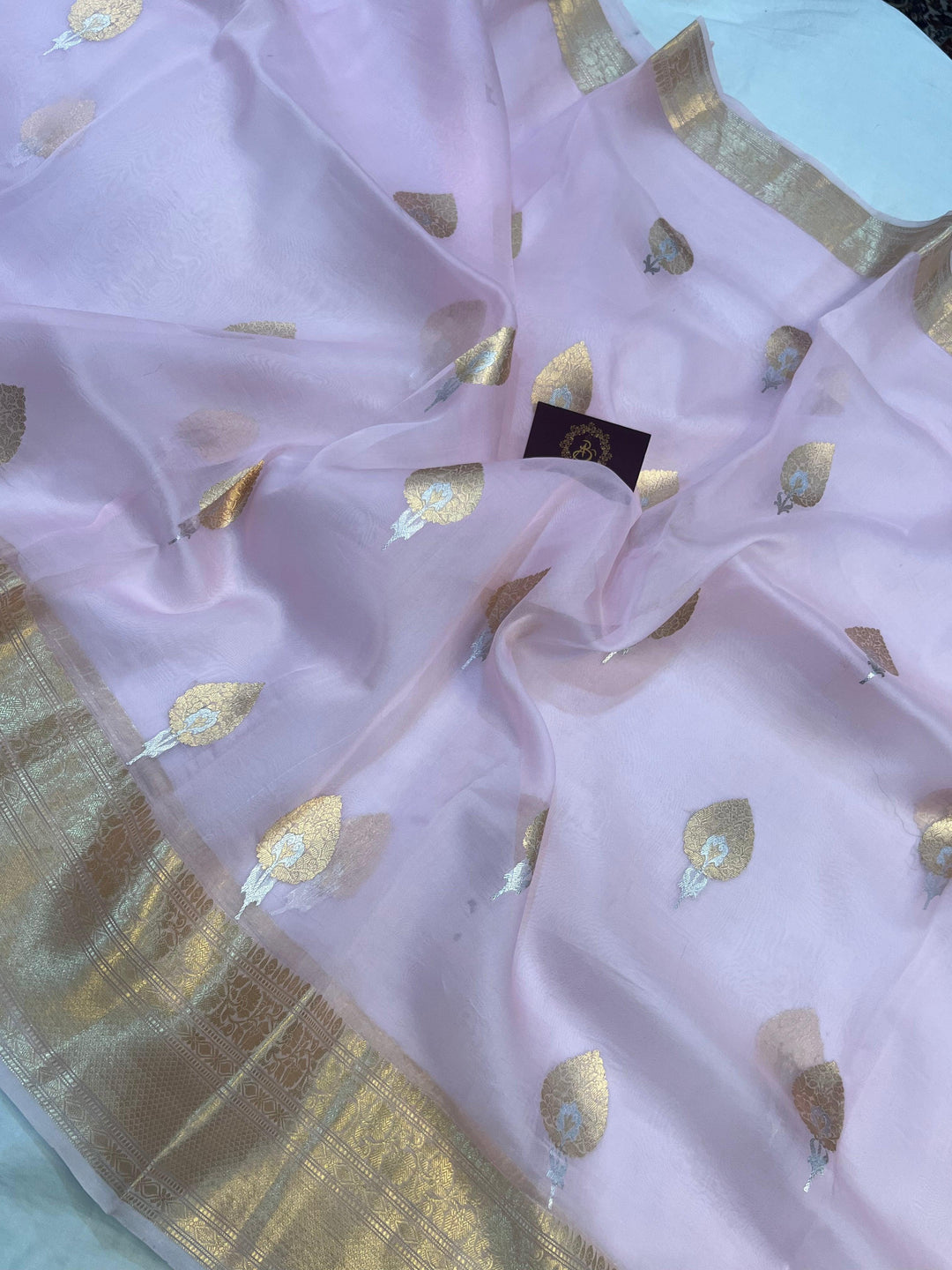 Pani Pink Pure Banarasi Handloom Kora Silk Saree - Aura Benaras