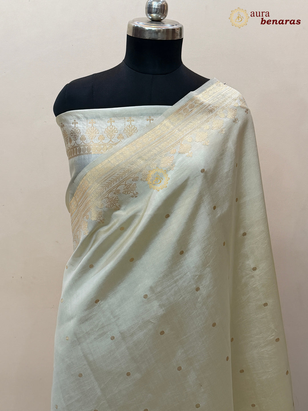 Cream Banarasi Silk Saree | Kadhwa & Sona Rupa Border