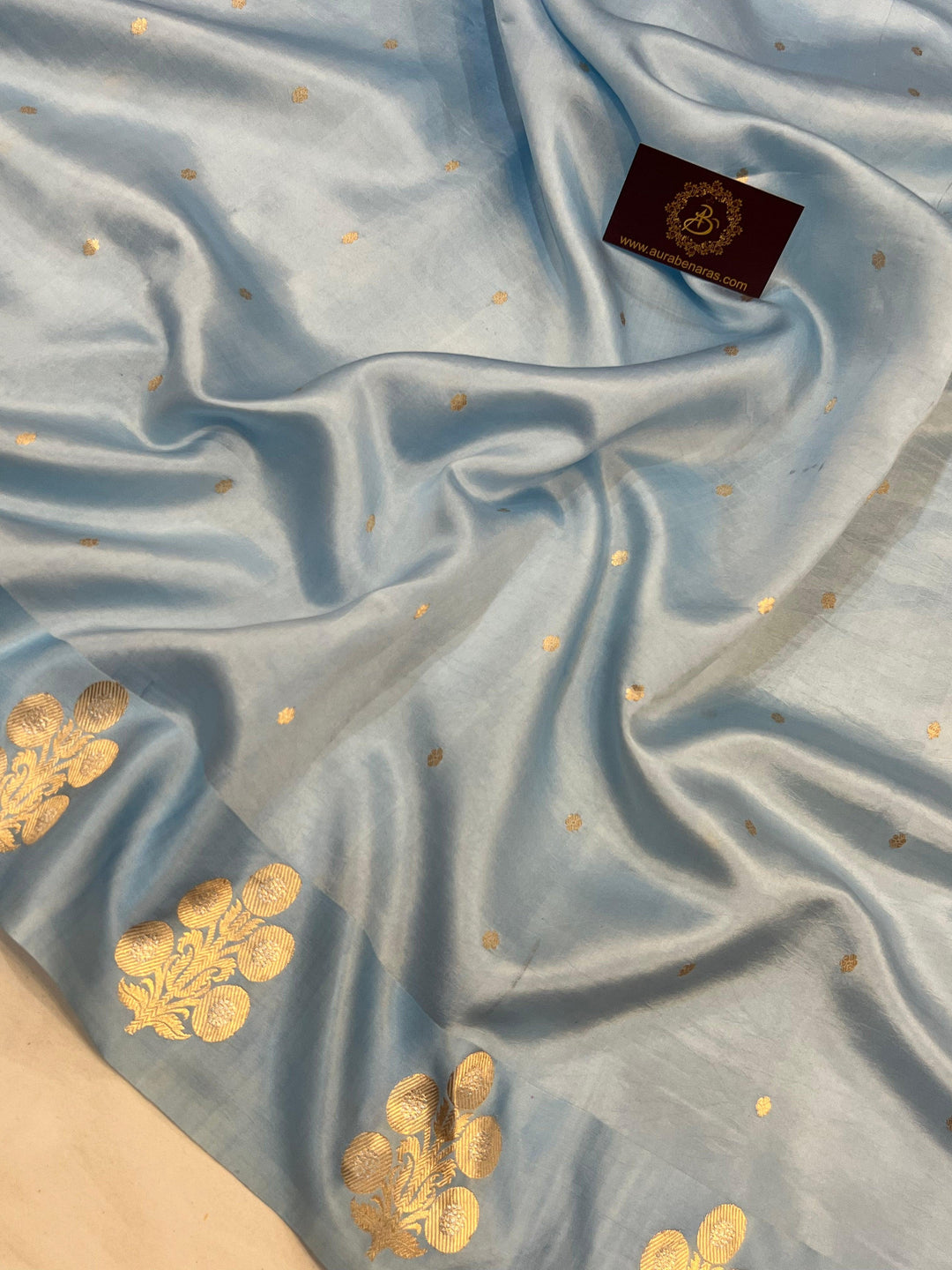 Pastel Blue Pure Banarasi Handloom Silk Saree - Aura Benaras