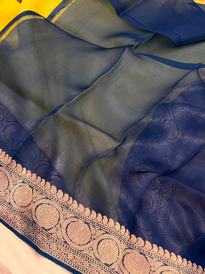 Lemon Yellow Pure Kora Silk Handloom Banarasi Saree