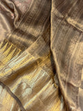 Golden Brown Banarasi Handloom Tissue Silk Saree - Aura Benaras