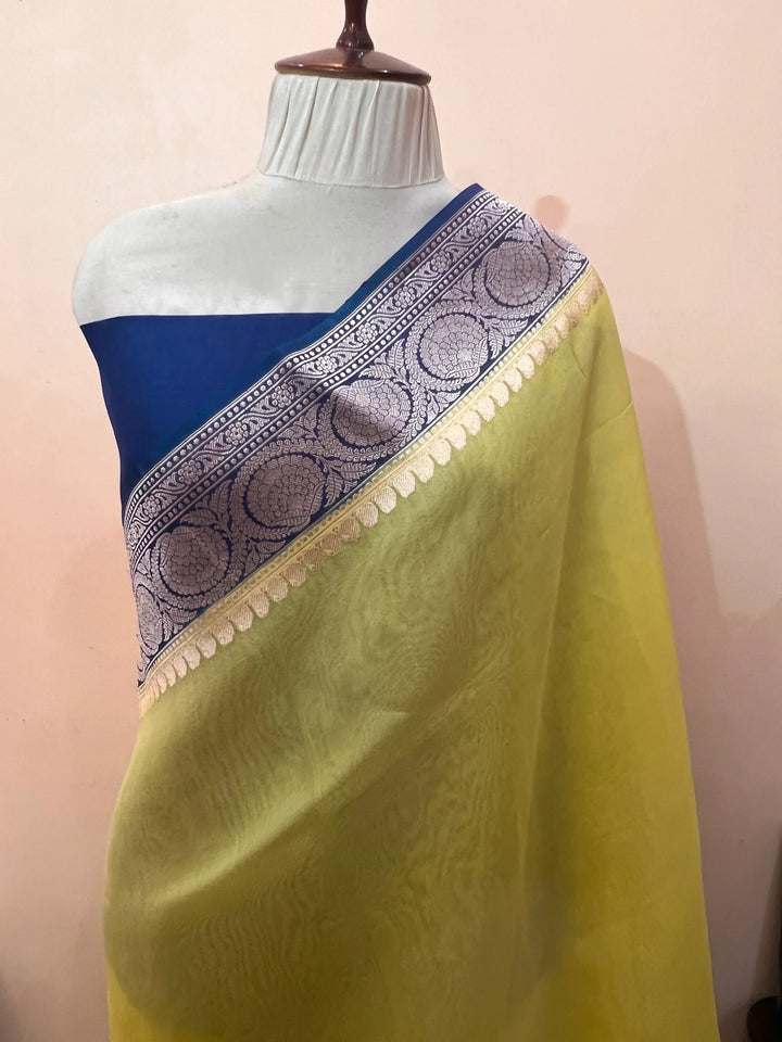 Lemon Yellow Pure Kora Silk Handloom Banarasi Saree