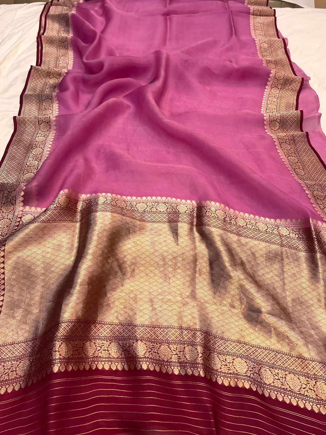 Onion Pink Pure Kora Silk Handloom Banarasi Saree
