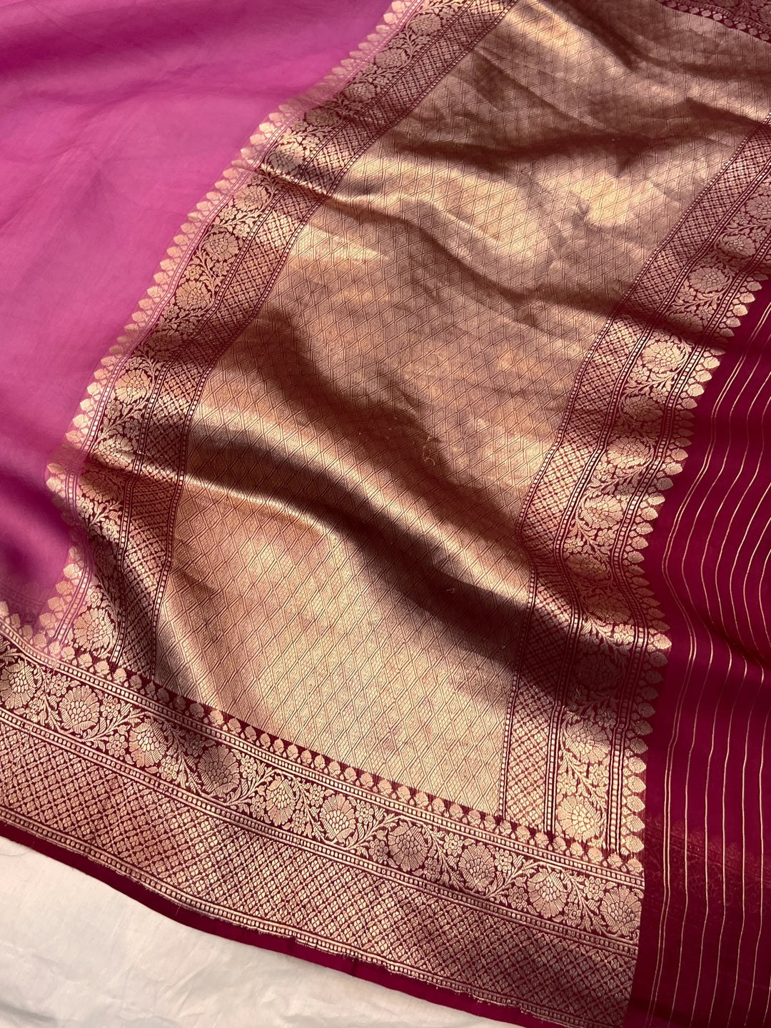 Onion Pink Pure Kora Silk Handloom Banarasi Saree