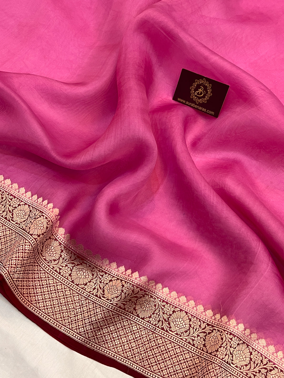 Onion Pink Pure Kora Silk Handloom Banarasi Saree