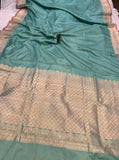 Greyish Green Pure Banarasi Handloom Katan Satin Silk Saree - Aura Benaras