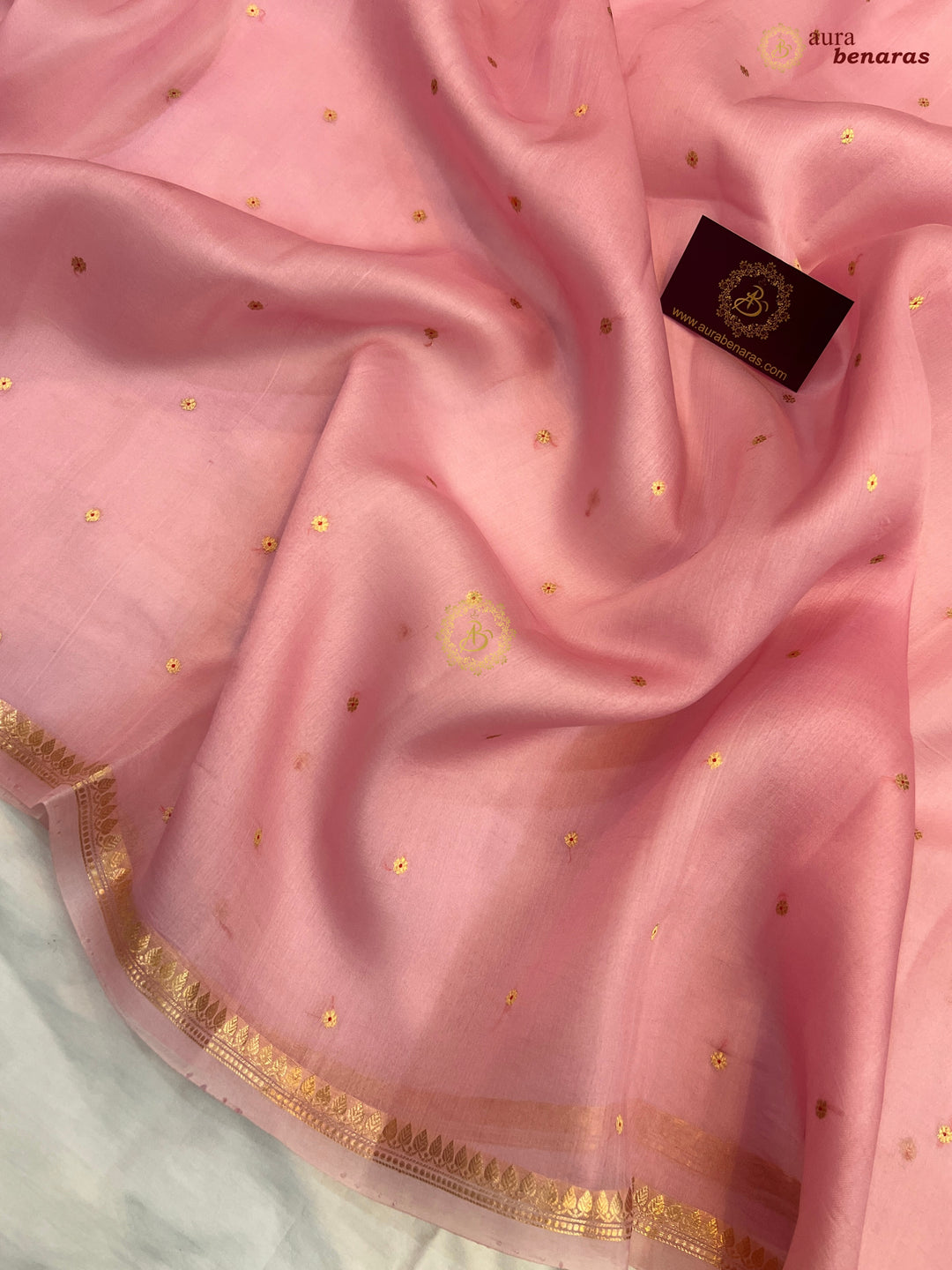 Peach Kora Silk Banarasi Saree with Zari Butis 