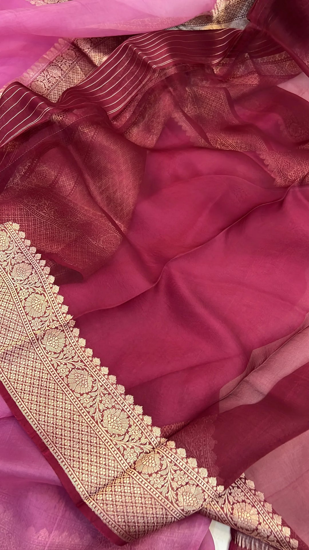 Onion Pink Pure Kora Silk Handloom Banarasi Saree