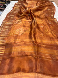 Rust Banarasi Handloom Tissue Silk Saree