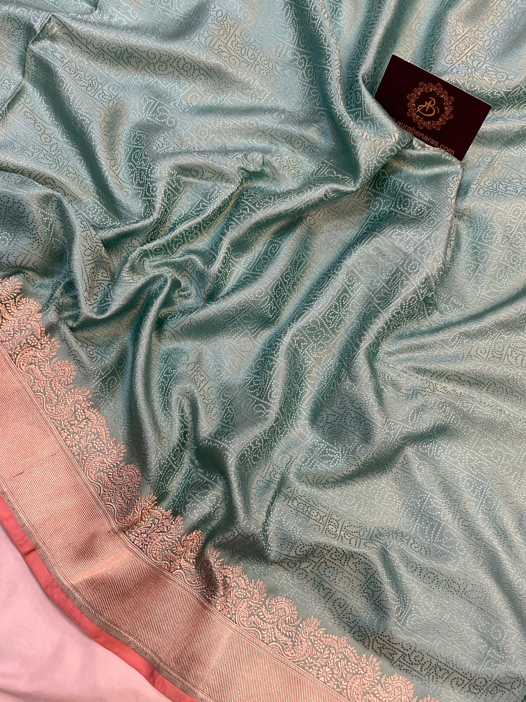 Greyish Green Pure Banarasi Handloom Katan Satin Silk Saree - Aura Benaras