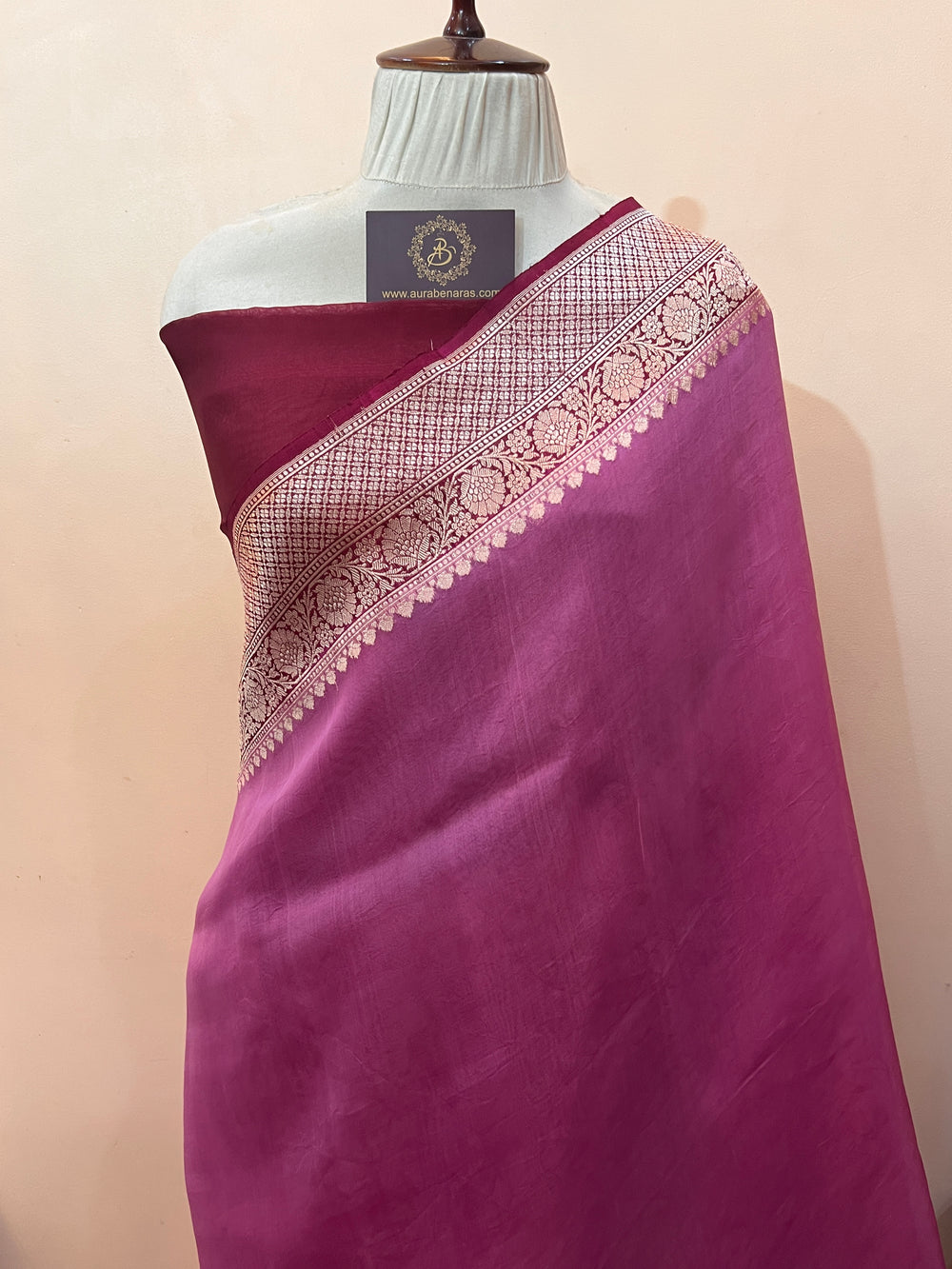 Onion Pink Pure Kora Silk Handloom Banarasi Saree