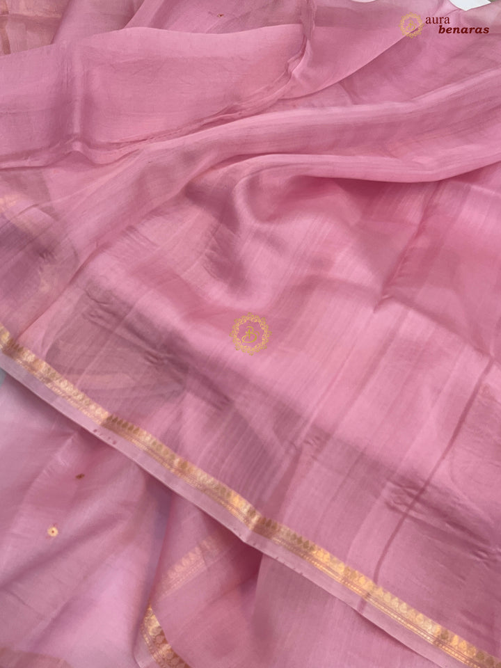 Peach Kora Silk Banarasi Saree with Zari Butis 
