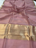Light Onion Banarasi Handloom Kora Silk Saree - Aura Benaras