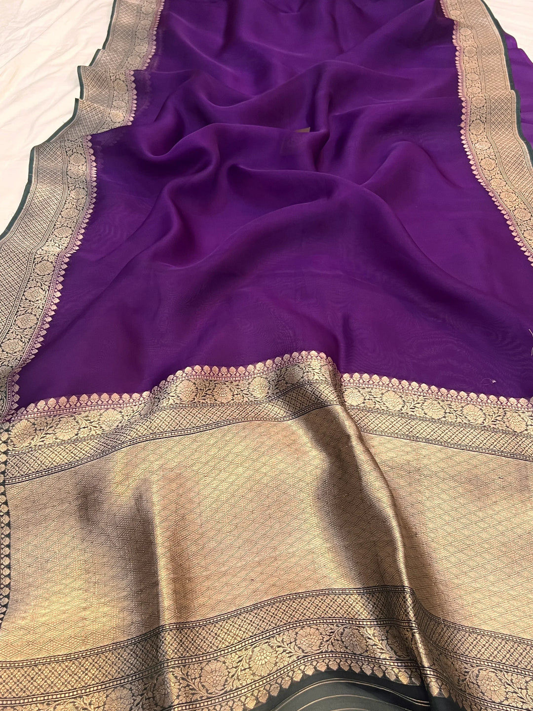 Purple Pure Kora Silk Handloom Banarasi Saree
