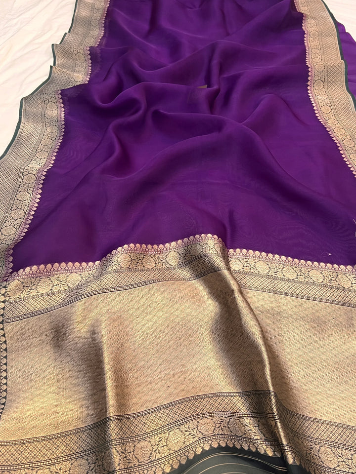 Purple Pure Kora Silk Handloom Banarasi Saree