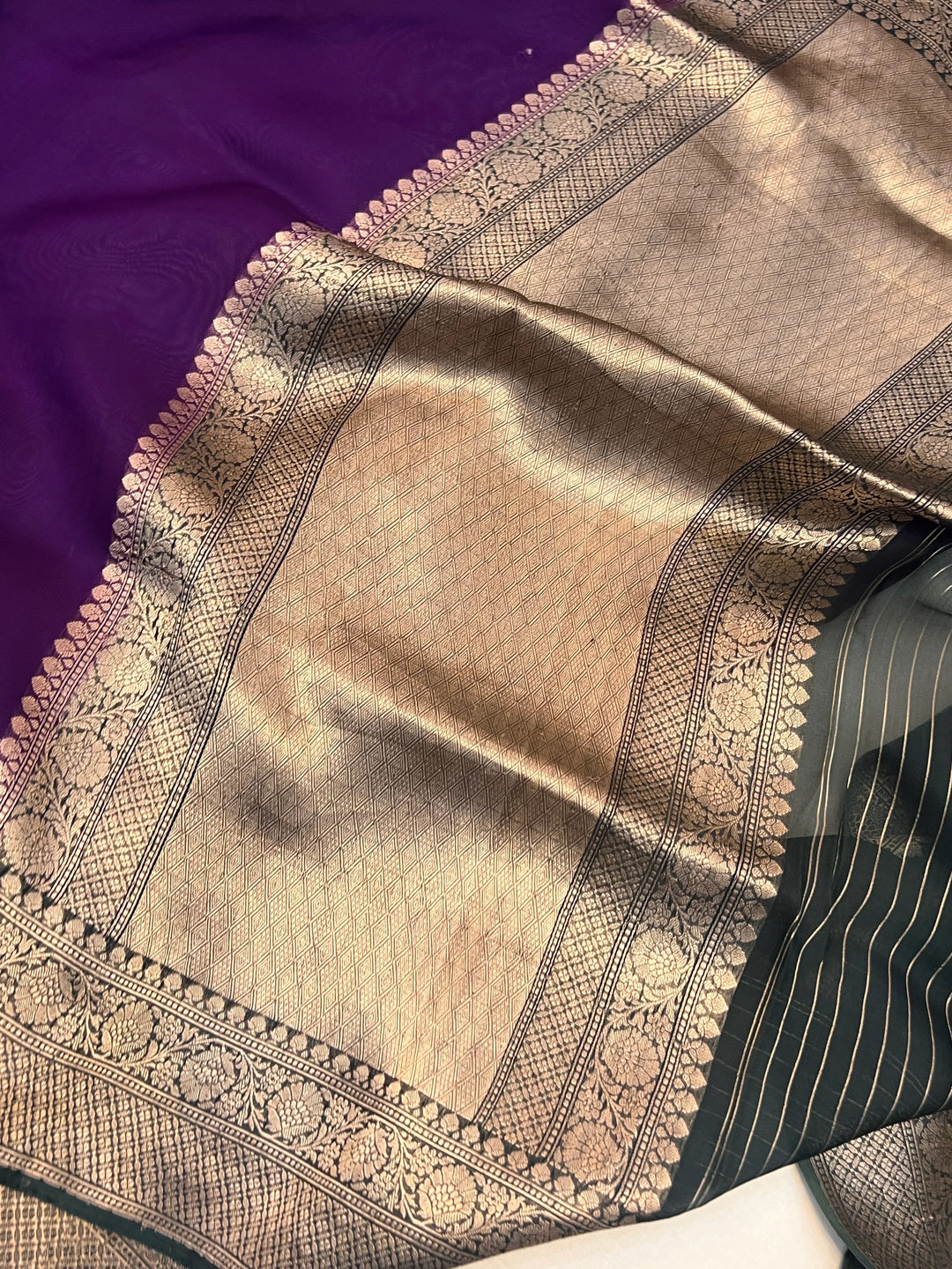 Purple Pure Kora Silk Handloom Banarasi Saree
