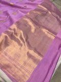 Lavender Banarasi Handloom Katan Silk Saree - Aura Benaras