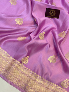 Lavender Banarasi Handloom Katan Silk Saree - Aura Benaras