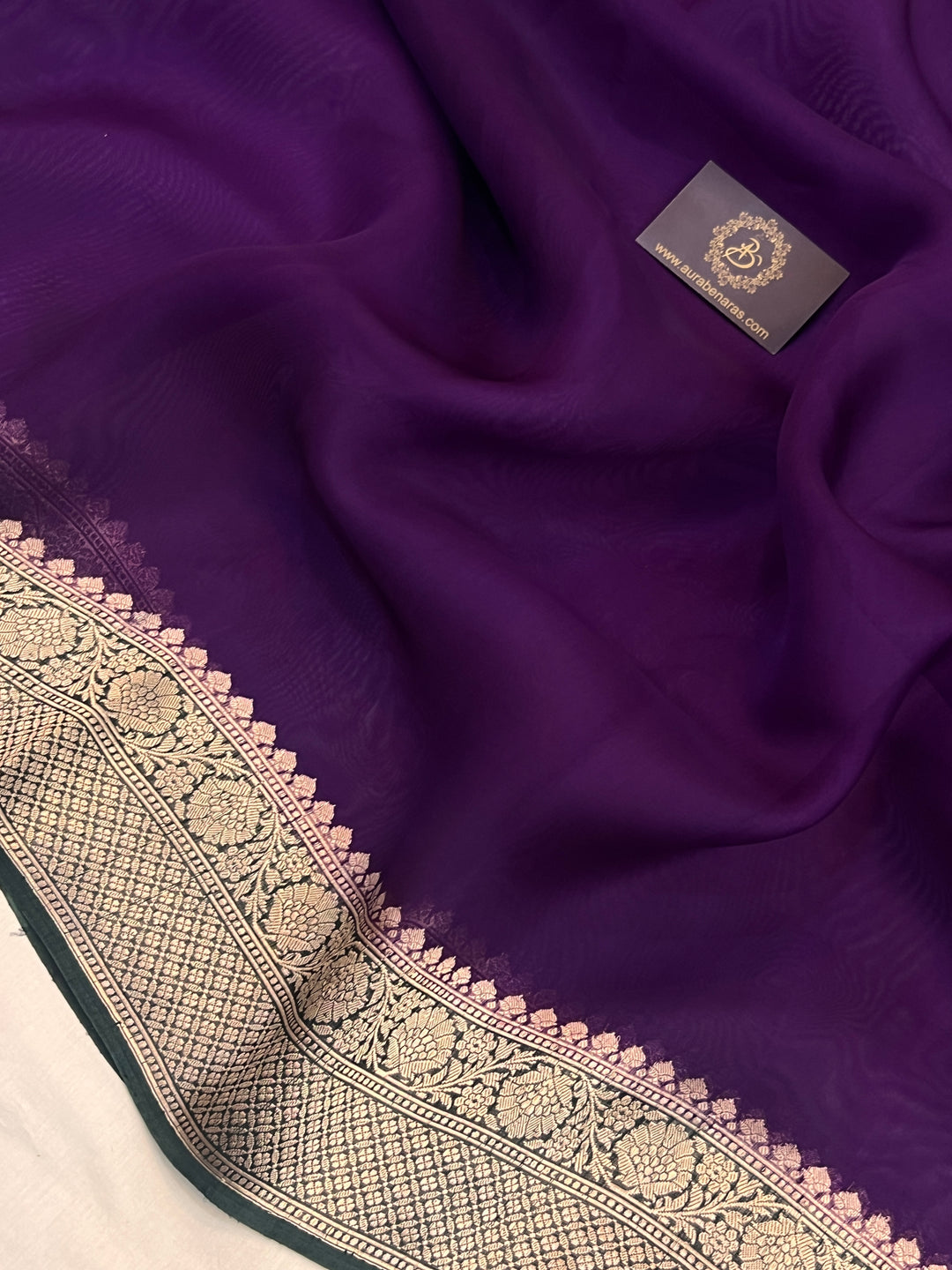 Purple Pure Kora Silk Handloom Banarasi Saree