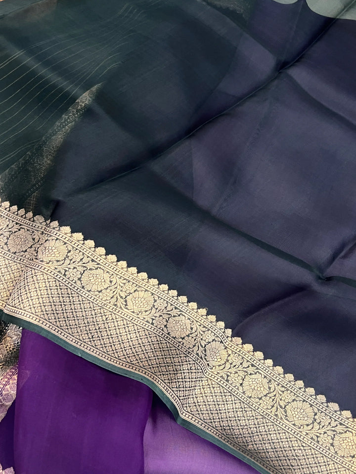 Purple Pure Kora Silk Handloom Banarasi Saree