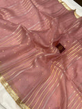 Light Onion Banarasi Handloom Kora Silk Saree - Aura Benaras