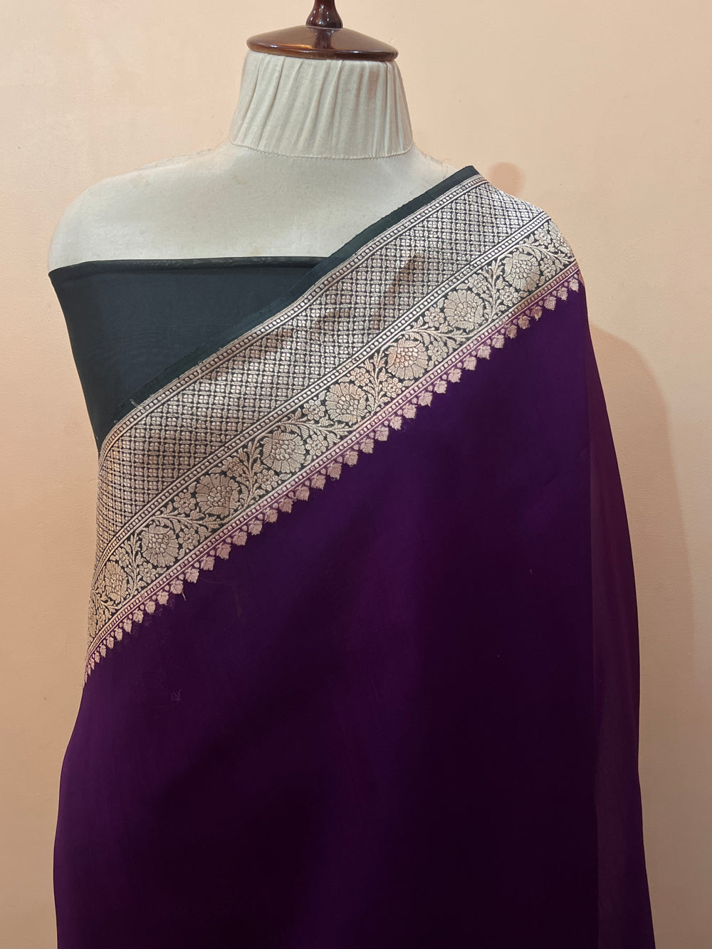 Purple Pure Kora Silk Handloom Banarasi Saree