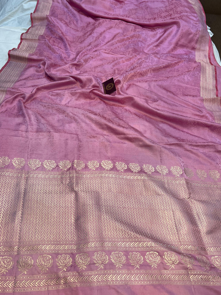 Onion Pink Pure Banarasi Handloom Katan Satin Silk Saree