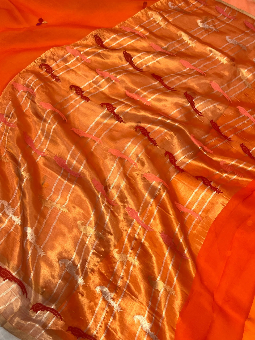 Orange Pure Kora Silk Handloom Banarasi Saree