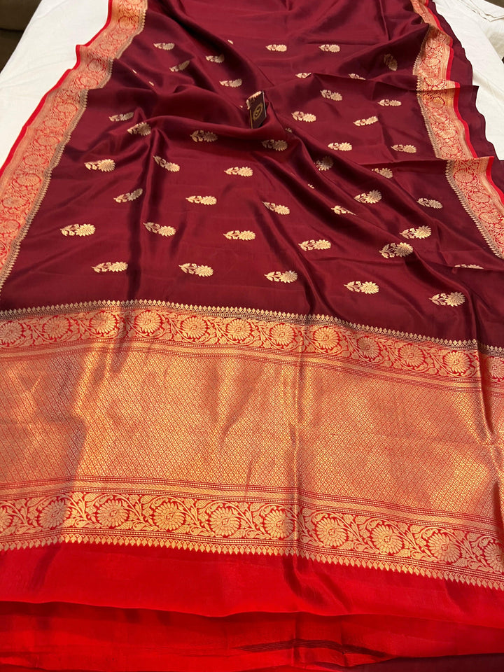 Maroon Pure Banarasi Handloom Silk Saree - Aura Benaras