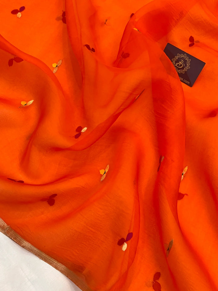 Orange Pure Kora Silk Handloom Banarasi Saree