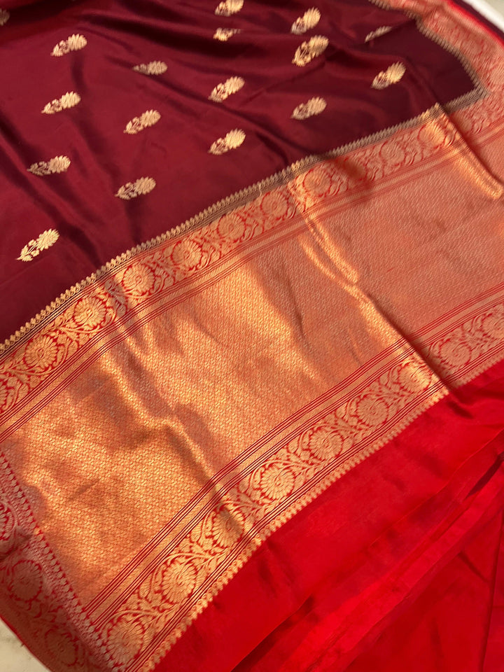 Maroon Pure Banarasi Handloom Silk Saree - Aura Benaras