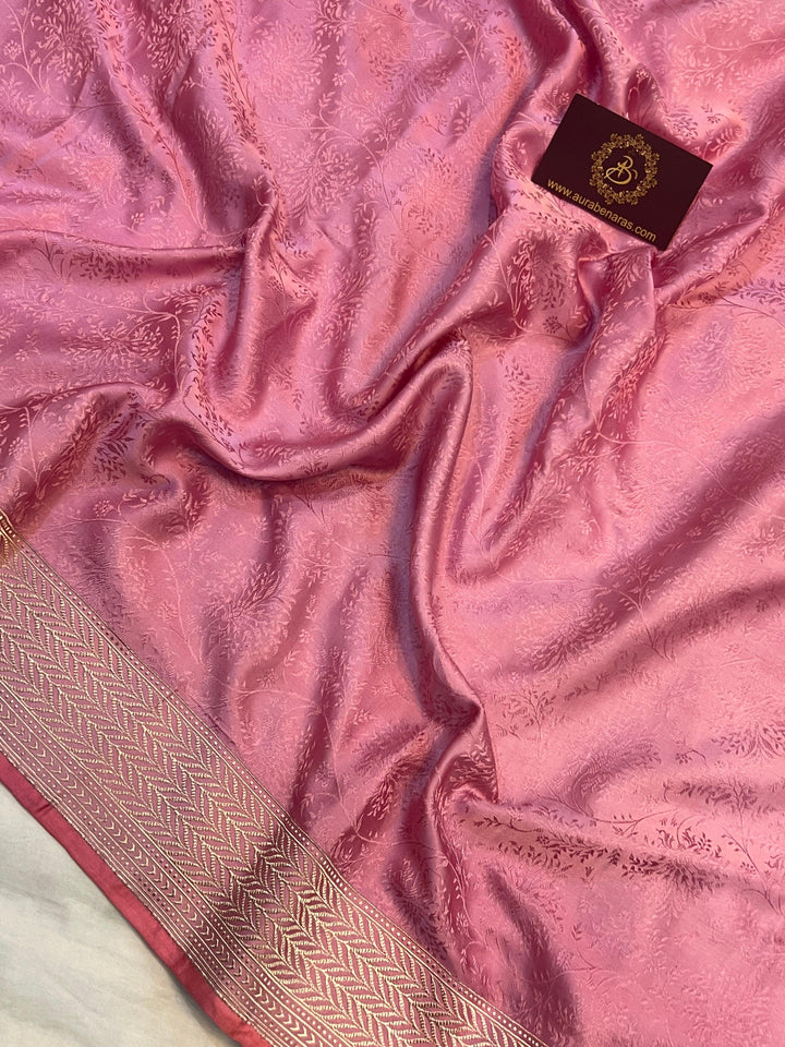 Onion Pink Pure Banarasi Handloom Katan Satin Silk Saree